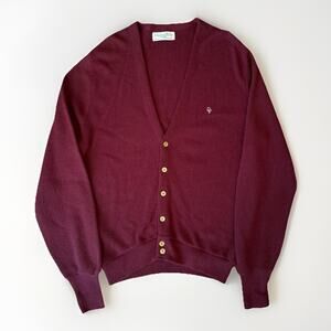 Vintage Christian Dior Cardigan Large Burgundy Acrylic Sweater 90s Designer